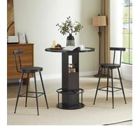 Ensemble de table de bar et tabourets 3 pièces, Table a manger ronde de 80 cm et 2 chaise, Table avec repose-pieds métallique, Noir
