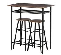 Ensemble de table de bar, table de salle à manger 3 pièces avec 2 tabourets et étagère de rangement, cadre en métal et repose-pieds pour cuisine et salon