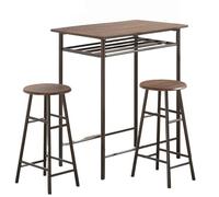 Ensemble de table de bar, table de salle à manger avec tabourets, design peu encombrant, couche de rangement intégrée, repose-pieds avec cadre en métal