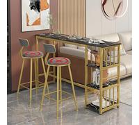 Ensemble de table de bar, table de salle à manger compacte avec chaises pour 2 à 4 personnes, dessus en imitation marbre blanc, pieds robustes, design moderne facile à nettoyer pour la maison et le