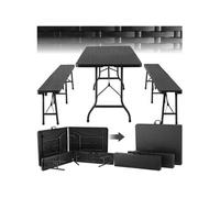 Ensemble de table de camping pliable noir-aspect rotin