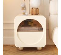 Ensemble de table de chevet moderne 2 pièces avec 2 tiroirs, tiroirs en verre trempé, tables d'appoint élégantes pour chambre à coucher, salon, bureau, couleur beige, taille compacte (30 cm)