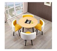 Ensemble de table de conférence moderne avec petite table basse ronde, bureau de réception simple et chaise pour réunion de négociation. Options de couleur bleu et jaune disponibles.
