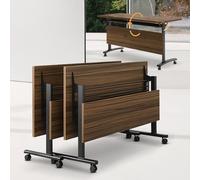 Ensemble de table de conférence pliable - 2 tables pliantes mobiles de 155 cm avec roulettes, plateau rabattable, idéales pour les réunions, séminaires et formations. Capacité : 2 à 12 perso