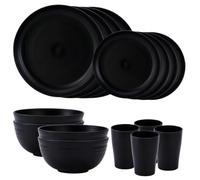 Ensemble de table de cuisine réutilisable en mélamine, 16 pièces, gratuit, passe micro-ondes, robuste et portable pour le camping, assiette à dîner, bol, ensemble de tasses, empilable
