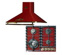 Ensemble de table de cuisson et hotte de cuisine Kaiser Empire Bordeaux en verre, KCG 6335 RotEm, plaque de cuisson à gaz autonome 60 cm + hotte de cuisine rétro exclusive de design A 6315 RotEm, 60