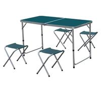 Ensemble de table de jardin pliante avec 4 tabourets en aluminium et polyester coloris bleu