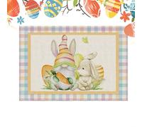 Ensemble de table de lapin | Motif de Pâques en lin | Décoration de table de printemps, table de cuisine, accessoire de fête extérieure et intérieure, décoration de campagne pour dîner festif