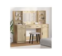 Ensemble de table de maquillage 3 pièces en bois d ingénierie chêne Sonoma