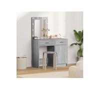 Ensemble de table de maquillage de 2 pièces avec LED en bois d ingénierie gris sonoma