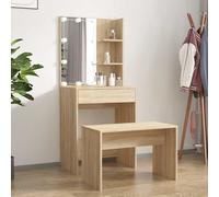 Ensemble de table de maquillage LED 2 pc Bois d'ingénierie Vanité Table vidaXL v
