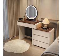 Ensemble de table de maquillage, vanité avec miroir et lampe LED tricolore réglable, avec tiroirs et casiers, interchangeables à gauche et à droite, pour chambre à coucher, balcon, Salon A,120CM