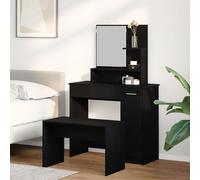 Ensemble De Table De Maquillage Vidaxl En Chêne Noir En Bois D'ingénierie, Table De Maquillage En Chêne Noir Avec Miroir Vidaxl - 86,5 X 35 X 136 Cm, Tabouret De Maquillage En Chêne Noir 70x35x45 Cm E