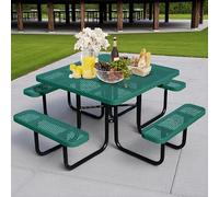 Ensemble de table de pique-nique carrée en métal robuste de 116,8 cm avec trou pour parasol de 5,1 cm, capacité de 725,7 kg, meubles de salle à manger d'extérieur pour jardin, terrasse, cour, fête