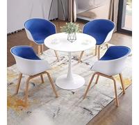 Ensemble de table de réception pour 4 personnes avec chaises douces, table de salle à manger bleue pour petite salle de conférence et espace de négociation dans un appartement familial.