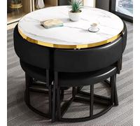 Ensemble de table de réception ronde moderne pour 4 personnes avec chaises en cuir synthétique noir, petite table de conférence et table de négociation 90,9 cm