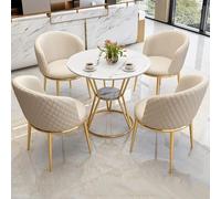 Ensemble de table de salle à manger 4 personnes en polyuréthane doux avec coussin - Plateau de table - Pour salon, café, bureau, balcon - Beige