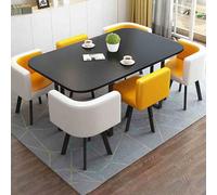 Ensemble de table de salle à manger 6 places moderne 7 pièces pour cuisine et salon, table rectangulaire, 6 chaises et table basse, 150 cm / 59in, jaune