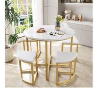 Ensemble de table de salle à manger avec quatre chaises, ensemble de salle à manger avec plateau en MDF et structure en fer doré