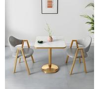 Ensemble de table de salle à manger carrée moderne et glamour - Chaises rembourrées et base en métal doré pour salle à manger élégante - Meubles élégants pour espaces de vie contemporains