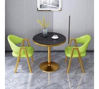 Ensemble de table de salle à manger en imitation marbre pour 2 personnes - Table de petit déjeuner ronde 3 pièces avec chaises, bureau café vert de 23in / 60 cm pour petite cuisine, pub