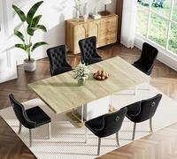 Ensemble de table de salle à manger extensible 7 pièces pour 6 personnes - Table de cuisine en bois réglable de 160 à 200,7 cm avec 6 chaises en velours noir élégante et base de meubles de salle à