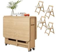 Ensemble de table de salle à manger extensible avec feuille pliante, table en bois avec tiroir et 4 chaises, solution mobile d'économie d'espace pour cuisine, salle à manger et restaurant