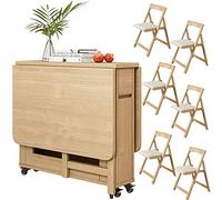 Ensemble de table de salle à manger extensible moderne pour 4 à 6 chaises pliantes incluses - Design peu encombrant pour cuisine et salon - Finition en bois élégante pour les réunions de famille et