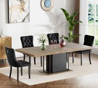 Ensemble de table de salle à manger extensible pour 4 à 5 pièces, table de cuisine extensible de style rustique avec base solide et chaises en velours noir, 160 cm à 200,7 cm