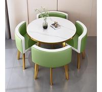 Ensemble de table de salle à manger moderne 5 pièces avec 4 chaises rembourrées, table ronde en bois imitation marbre pour cuisine, conférence, réception