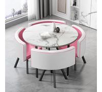 Ensemble de table de salle à manger moderne 5 pièces avec dessus en imitation marbre et 4 chaises en cuir synthétique pour économiser de l'espace pour les petits espaces Idéal pour café, cuisine