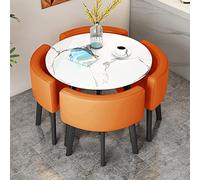 Ensemble de table de salle à manger moderne 5 pièces pour 4 personnes - Dessus compact en imitation marbre (89,9 cm) avec 4 chaises rembourrées en cuir synthétique - Meubles de cuisine et de salon