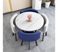 Ensemble de table de salle à manger moderne avec 4 chaises à bascule - Table de cuisine peu encombrante pour les petits - Design bleu Slish pour salon, cuisine, bureau