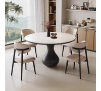 Ensemble de table de salle à manger moderne pour 4 personnes - Table ronde en bois effet marbre avec 4 chaises rembourrées en cuir synthétique, design peu encombrant pour les petits espaces, mobilier