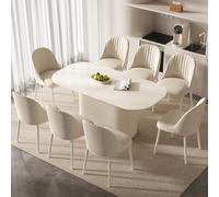 Ensemble de table de salle à manger ovale moderne avec 8 chaises couleur crème, base sur pied cannelé, meubles contemporains de cuisine et de salle à manger, décoration d'intérieur élégante pour