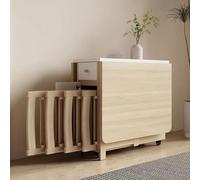 Ensemble de table de salle à manger pliable avec chaises, table extensible en bois massif avec tiroirs et roulettes, design peu encombrant pour cuisine, camping et fête