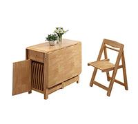 Ensemble de table de salle à manger pliable avec roulettes à rallonges et tiroir en bois massif de style rustique pour économiser de l'espace 5 pièces