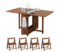 Ensemble de table de salle à manger pliante en bambou avec roulettes verrouillables, design feuille tombante peu encombrante pour cuisine et salle à manger, meubles rectangulaires en bois