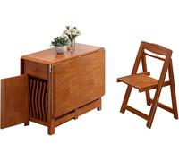 Ensemble de table de salle à manger pliante en bois massif avec rallonge à feuilles tombantes et roulettes, 5 chaises