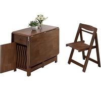 Ensemble de table de salle à manger pliante en bois massif avec rallonge à feuilles tombantes et roulettes, 5 chaises