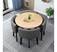 Ensemble de table de salle à manger pour 4 personnes - Table ronde moderne avec chaises carrées, idéale pour les petites cuisines de 89,9 cm de diamètre, parfaite pour les espaces compacts