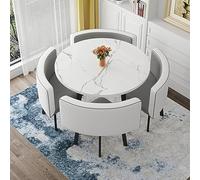 Ensemble de table de salle à manger ronde 5 pièces avec 4 chaises - Gain de place élégant pour la maison et la conférence - Meuble de cuisine moderne pour salle à manger, petit déjeuner et petits