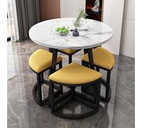 Ensemble de table de salle à manger ronde 5 pièces en métal et bois avec 4 chaises - Idéal pour cuisine, salle à manger, coin repas, salle à manger, salle à manger, conférence