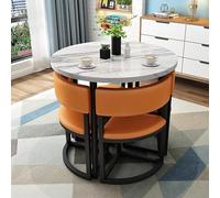 Ensemble de table de salle à manger ronde 5 pièces pour 4 tables de cuisine avec cadre en métal et chaises, parfait pour les petits espaces, les appartements, les salles de conférence, design élégant