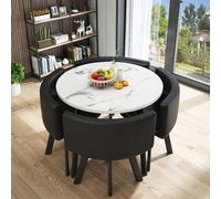 Ensemble de table de salle à manger ronde avec 4 chaises - Table de comptoir de petit déjeuner de 80 cm pour cuisine, ensemble moderne et chaises rondes peu encombrantes pour salle à manger