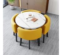Ensemble de table de salle à manger ronde avec 4 chaises, table en marbre de style nordique pour balcon, salon et réception d'hôtel, design simple, idéal pour salle à manger, bureau et décoration