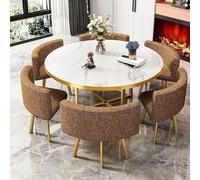 Ensemble de table de salle à manger ronde avec 6 chaises en cuir synthétique, dessus de table moderne en imitation marbre, dossier souple pour bureau ou dîners