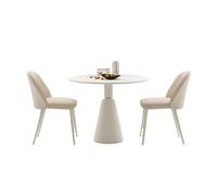 Ensemble de table de salle à manger ronde avec plateau en ardoise et base en métal, bords lisses pour plus de confort, idéal pour salon, salle à manger et bureau