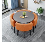 Ensemble de table de salle à manger ronde de cuisine pour table de petit déjeuner de 4 à 90 cm pour petits espaces - Ensemble élégant de meubles de salle à manger orange - Design compact et moderne