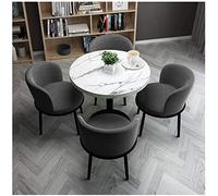 Ensemble de table de salle à manger ronde en bois massif de 80 cm avec sièges en cuir, meubles de salle à manger modernes pour 4 personnes, facile à nettoyer, table de cuisine